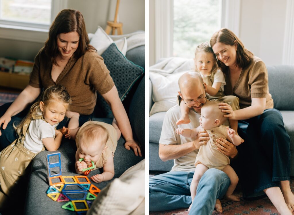 A family happily playing together.